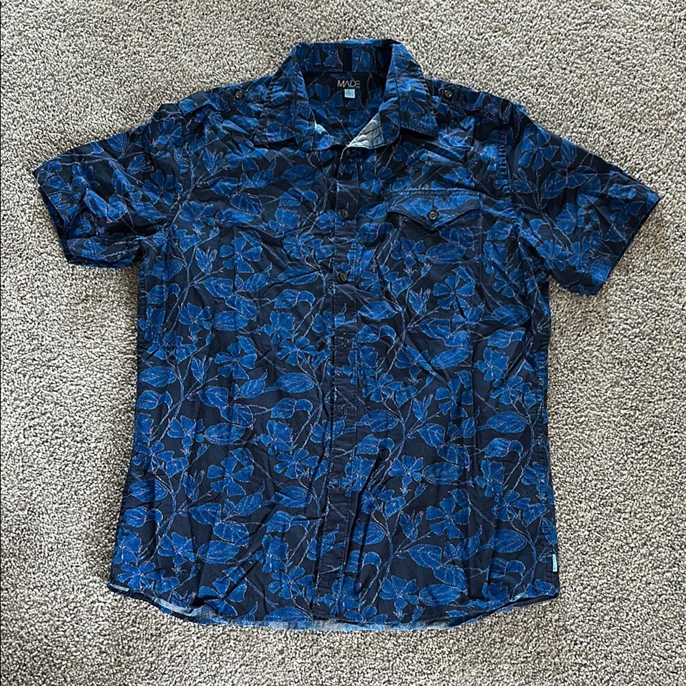 Men's Blue Floral Short Sleeve Shirt